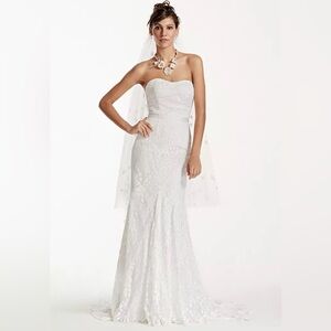 GALINA Strapless Lace Gown with Ribbon Detail White/Ivory Size 12